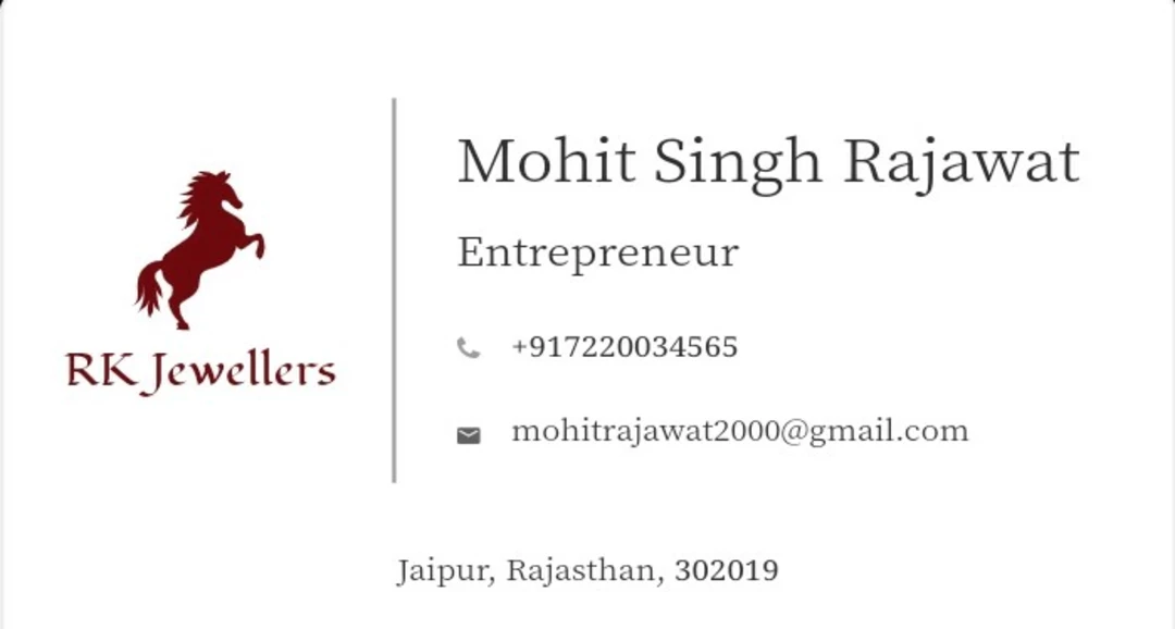 Visiting card store images of M/S RK jewellers