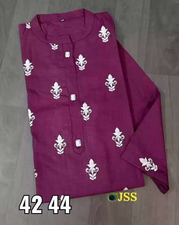 JSS KURTIS
Premium cotton embroidery work kurti

Size 42 44 46 48 50 52
Size Mention on pic
Kurti Le uploaded by Shyam creations on 11/9/2022