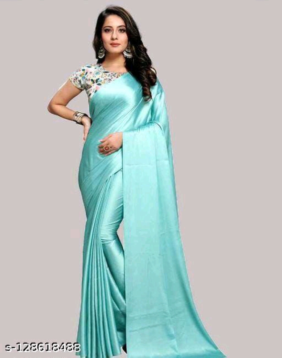 Satin saree with digital blouse sky uploaded by H.S.Fashion on 11/9/2022