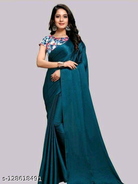 Satin saree with digital blouse rama uploaded by H.S.Fashion on 11/9/2022