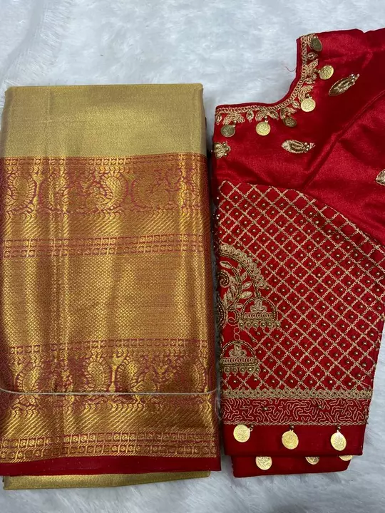 Post image Kanjivaram Soft silk Pure zari weaving saree with beautiful contrast border &amp; contrast mina blouse

Stitch blouse with maggam work size 38 alter till 42