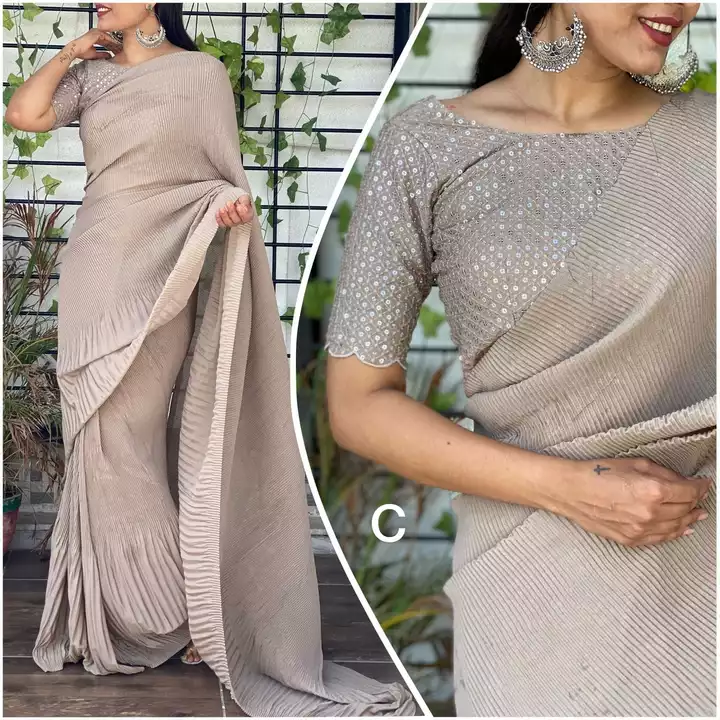 Chinnon pleated crush saree uploaded by business on 11/10/2022