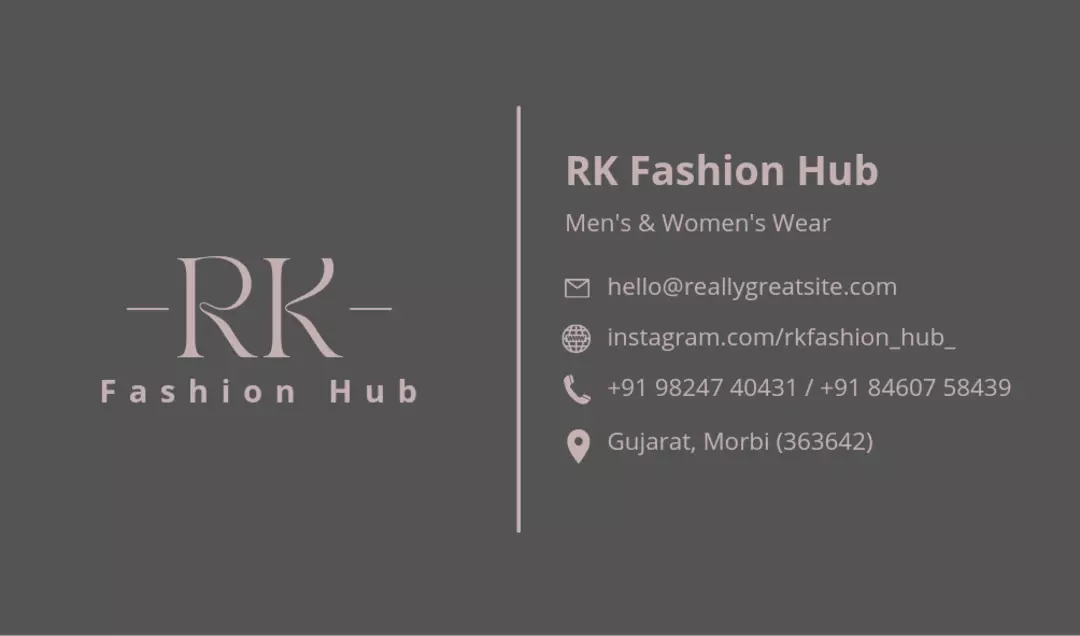 Visiting card store images of RK Fashion Hub