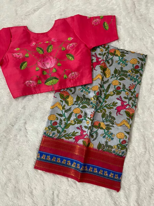 Kalamkari Gadwal silk saree with ready-made blouse  uploaded by Mantra Fashion on 11/11/2022
