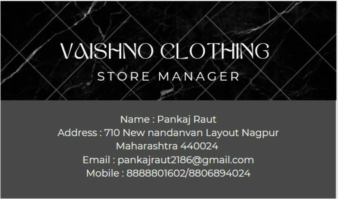 Visiting card store images of Vaishnavi store