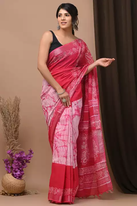 Post image Hand block printed cotton linen sarees 
With blouse piece 
Length - 6.5 metre with blouse 
At 750