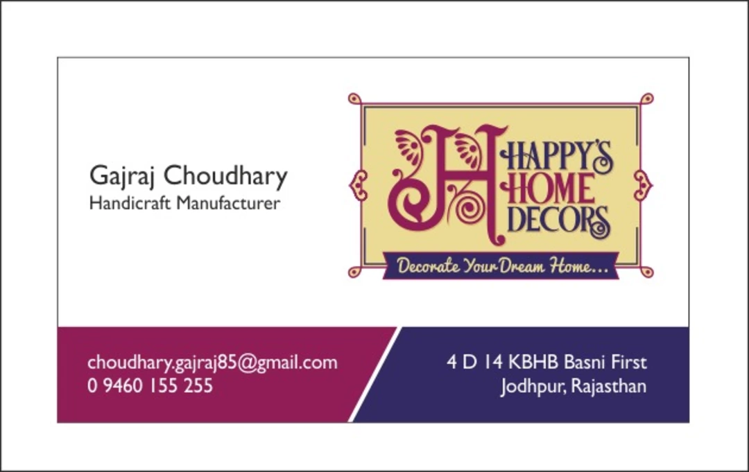 Visiting card store images of Happy's Home Decores