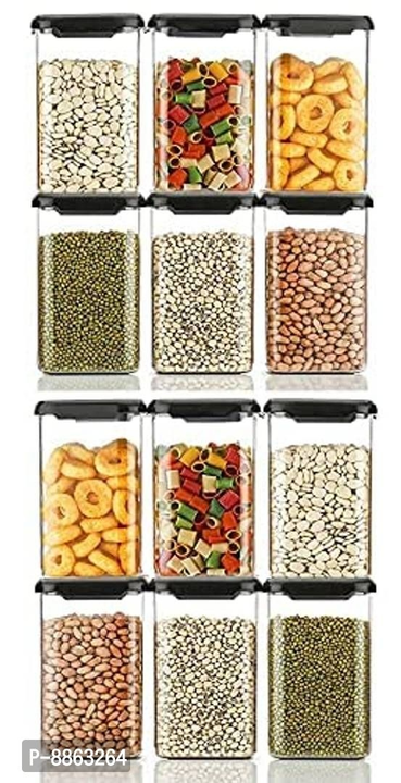 Airtight Plastic Square Container Set for Kitchen Storage - 1100ml(Black, Set of 12) uploaded by SHEKH UL HIND STORE on 11/14/2022