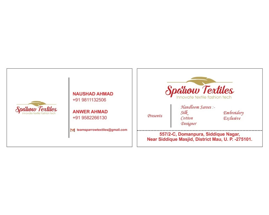Visiting card store images of Sparrow Textiles
