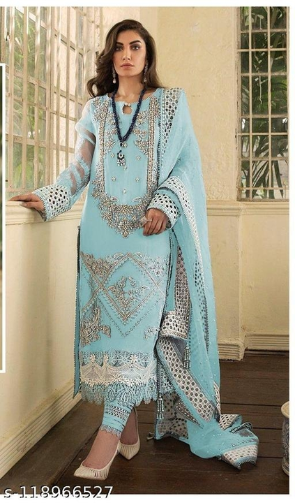 Semi-Stitched Suits 
Name: Semi-Stitched Suits 
Top Fabric: Georgette
Lining Fabric: Shantoon
Bottom uploaded by Indrani exclusive on 11/14/2022
