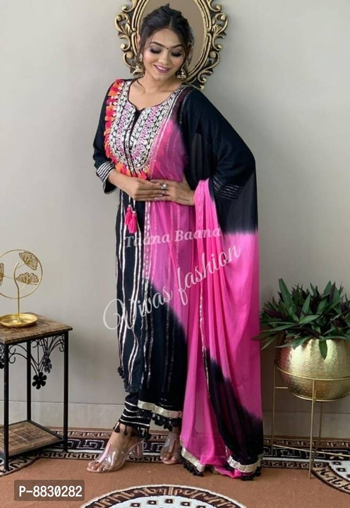 Fabulous Rayon Thread Embordered And Gota Work Kurta with Pant And Dupatta Set For Women uploaded by business on 11/15/2022