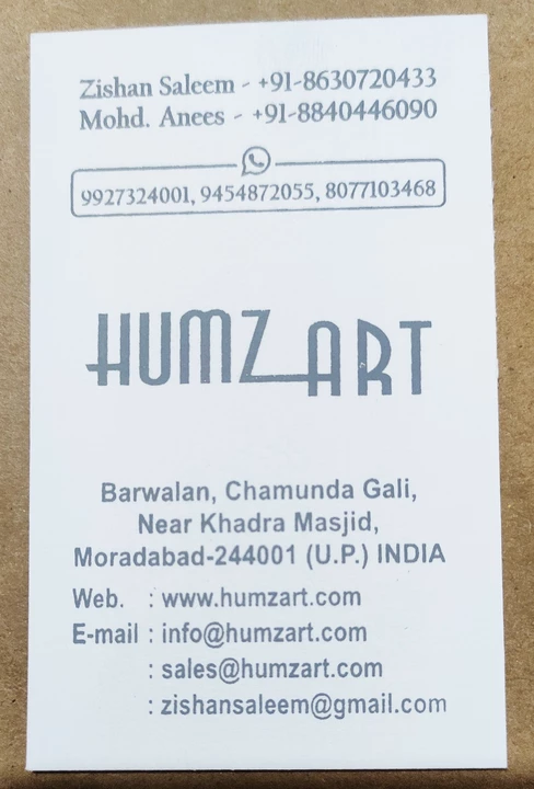 Visiting card store images of Humz Art