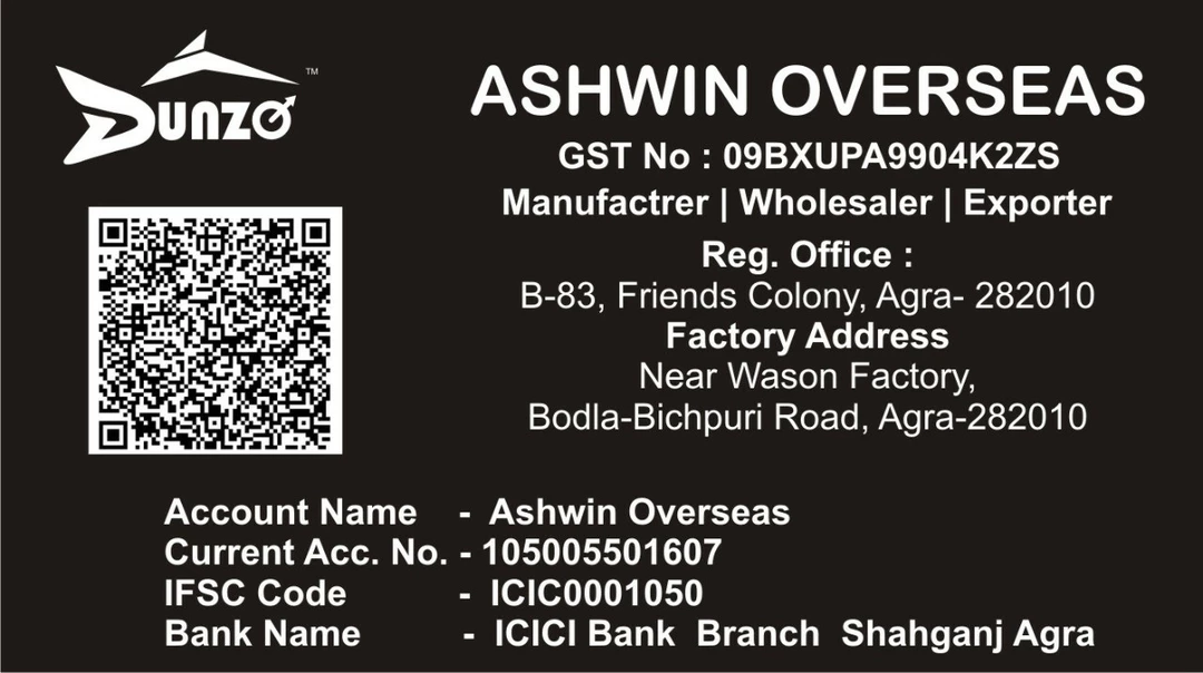 Visiting card store images of Ashwin Overseas 