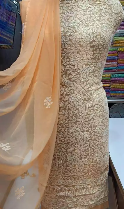 Post image Chikankari hand embroidery full suit
Kurta salwar dupatta
Length 7.5 meter
Cloth goergette
Work fine chikankari with moti work
free shipping