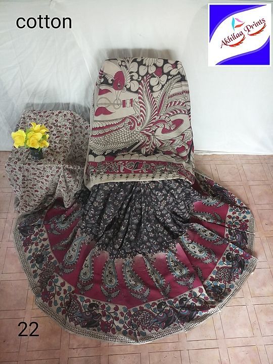 kalamkari cotton handblock printed saree&blouse uploaded by Akhilaa prints on 7/1/2020