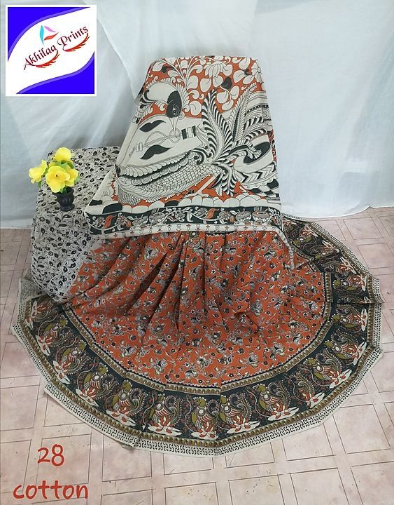 kalamkari cotton handblock printed saree&blouse uploaded by business on 7/1/2020
