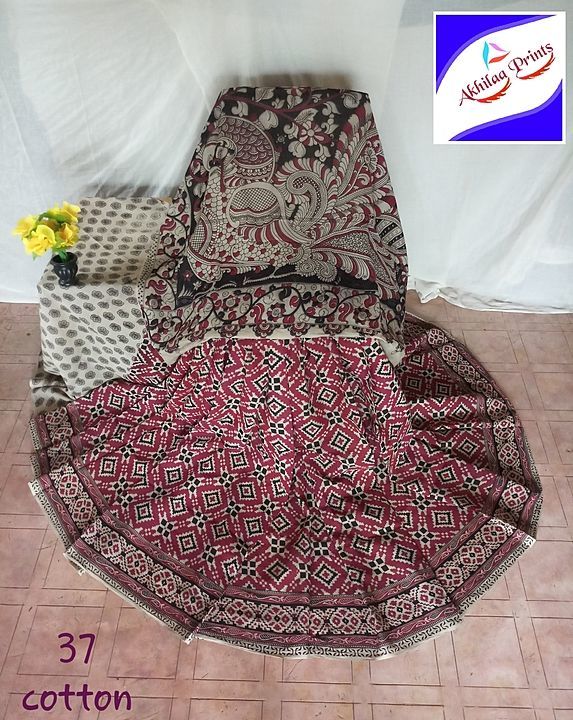 kalamkari cotton handblock printed saree&blouse uploaded by business on 7/1/2020