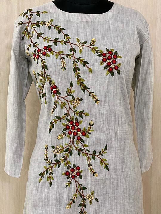 Post image Pure handloom cotton long straight pattern smart wear kuti with frenchknot, thread, sequence and spring hand work. Xl, xxl, 3xl, 4xl and 5xl. 695rs +$