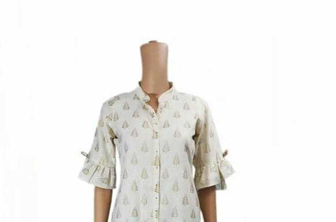 Natural fabric cotton wit gold print 3/4 sleev  kurta uploaded by Dotss on 7/1/2020