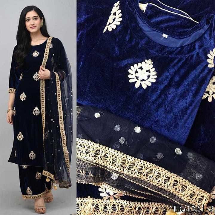 Post image Joined our what app grp 
https://chat.whatsapp.com/Dn1gtdFNCMMBprQp9YQ52D
================================
PRICE = 1450
===============================
👉Suit Fabric : Viscos Velvet
👉Suit Work : Gotta Patti Embroidery Work
👉Suit Size : Fit Up to 44"
👉Suit Type : Full Stich
👉Plazzo Fabric : Viscos Velvet
👉Plazzo Work: Gotta Patti Embroidery Work
👉Plazzo Size : Free Size

👉Plazzo Type : Full-Stich
👉Dupatta Fabric : Net
👉Dupatta Work : Sequence Embroidery Work
👉Dupatta Work : 4 Latkan also Come
👉Dupatta Size : 2.25 MTR
==============================