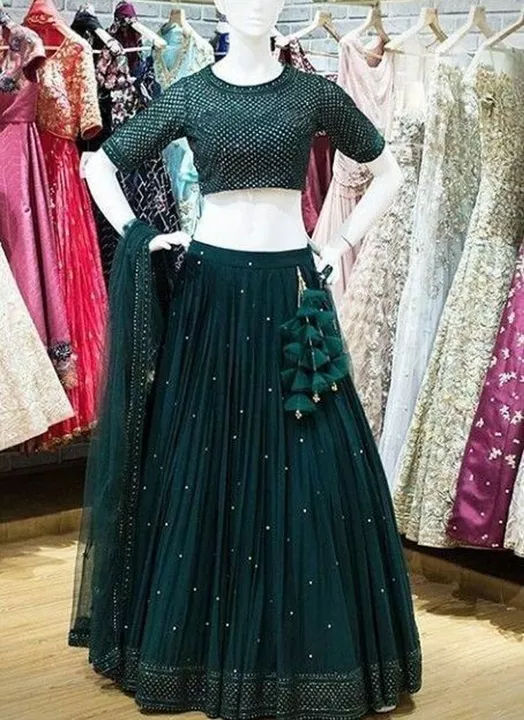 DESIGNER PARTY WEAR HEAVY FUAX GEORGETTE SEQUNCE WORK LEHENGAS WITH HEAVY DUPATTA uploaded by Rajershi Store on 11/19/2022