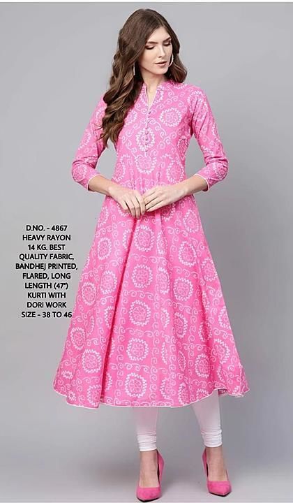 Post image 💃 *Beautiful Bandhej Printed Long Length (47”) Kurti With Dori Work On Yoke, Sleeves &amp; Flare* 💃

⭐*D.NO. - 4867*

⭐Fabric: *Heavy Rayon 14 kg. Best Quality Fabric*

⭐️ *Product :- Kurti Only*

⭐Size: *M/38, L/40, XL/42, XXL/44, XXXL/46*

⭐Length: *47”*

⭐Work: *Discharge Bandhej Print, Dori Work On Yoke, Sleeves &amp; Flare*

⭐Price: *799/-*

⭐ Same Day Dispatch ✈️✈️✈️

 *(100% Quality products guarantee)*