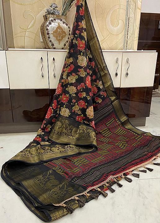 Saree Floral Weaving border cotton with jacord  uploaded by business on 1/21/2021