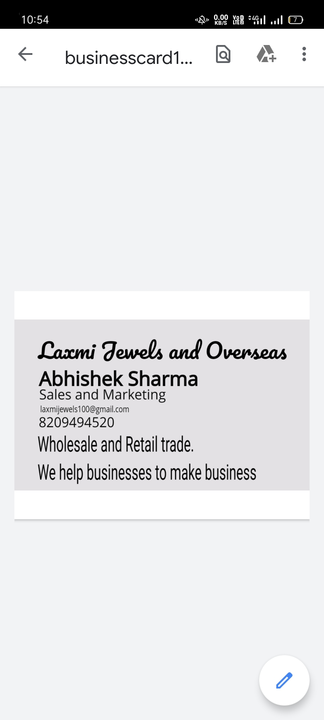 Visiting card store images of Laxmi jewels and overseas