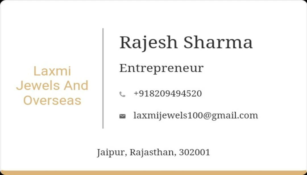 Visiting card store images of Laxmi jewels and overseas