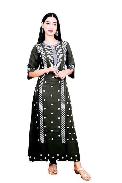 Shivi green embroidery a line kurti uploaded by business on 1/21/2021