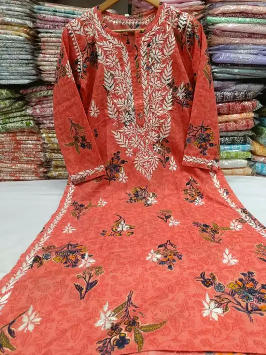  Reyon cotton printed chikan work fine embroidery kurtis uploaded by business on 11/21/2022