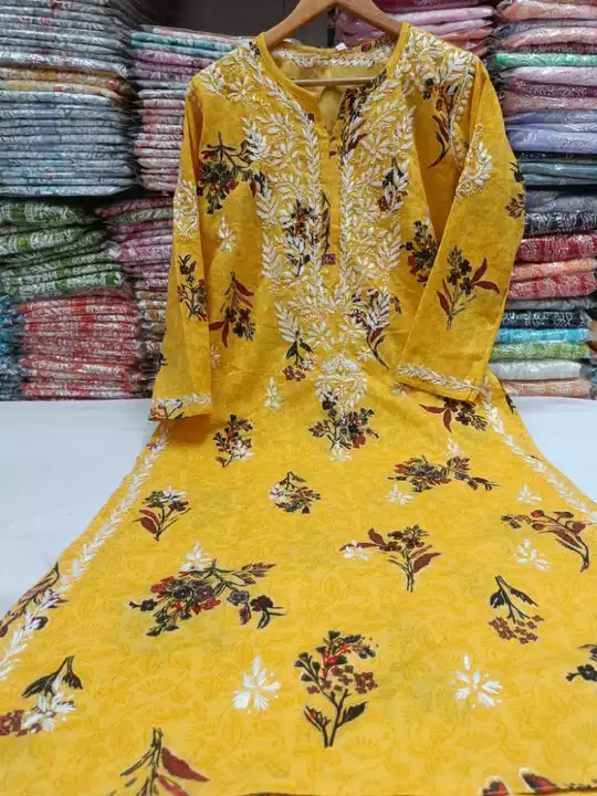  Reyon cotton printed chikan work fine embroidery kurtis uploaded by business on 11/21/2022