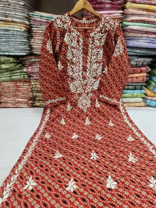  Reyon cotton printed chikan work fine embroidery kurtis uploaded by ADORBEE on 11/21/2022