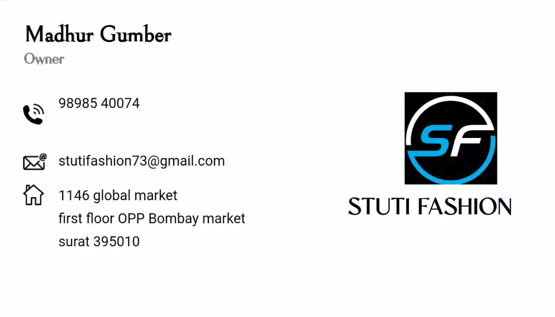 Visiting card store images of STUTI FASHION