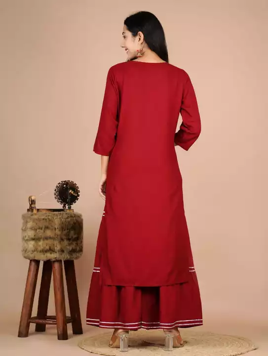 Akki Sales Maroon Mirrior kurti With Sharara Set Rayon Fabric girls and women uploaded by Akki Sales on 11/23/2022
