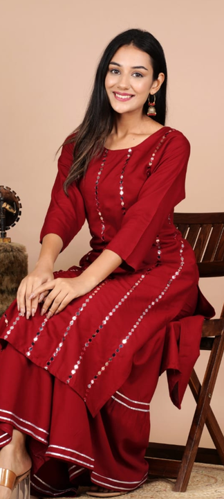 Akki Sales Maroon Mirrior kurti With Sharara Set Rayon Fabric girls and women uploaded by business on 11/23/2022