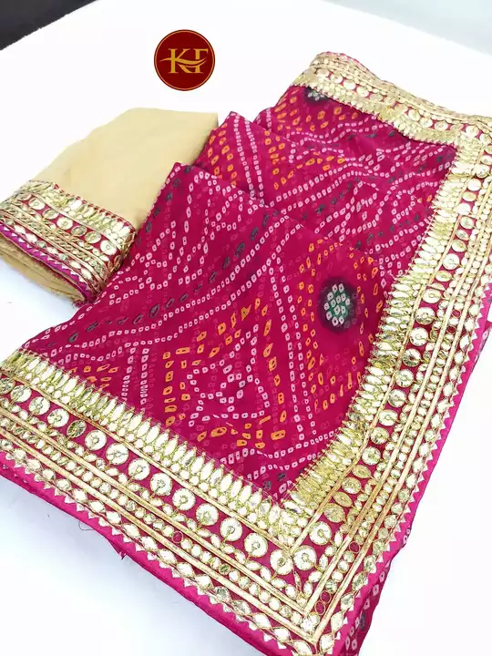 Post image Hey Checkout Our Latest Bandhani Gottapatti Border Sarees.... With Mono Banglori Blouse..