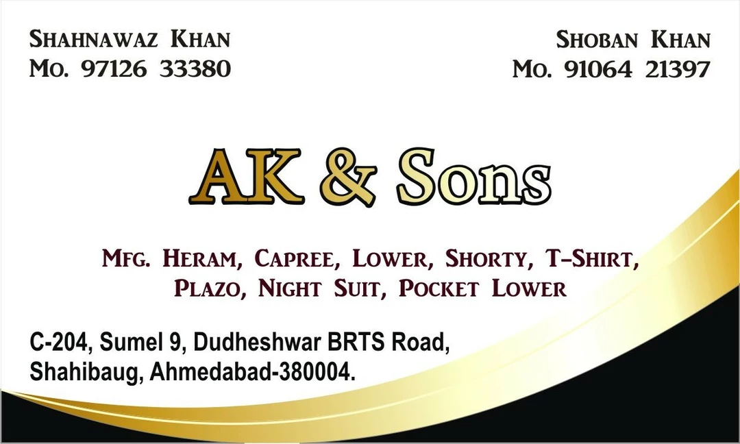 Visiting card store images of AK & SON'S