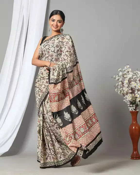 Soft Cotton Mulmul Sarees with Blouse, Jaipuri hand block print. uploaded by business on 11/23/2022