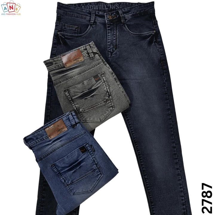 Post image *Model No.:-* 2787
*Sizes/Set:-*
Men:- 28-30-30-32-34 *(₹670/piece)*
*Piece/Set:-* 5
*Fabric:-* KNITTED - PURE COTTON BY COTTON
*Colour:-* Ice/NewBlue/Grey
*Brand:-* ADDWILL JEANS
*Length:-* 40Inch+
*Bottom:-* 12-14Inch

(1 Set= 1 Colour)