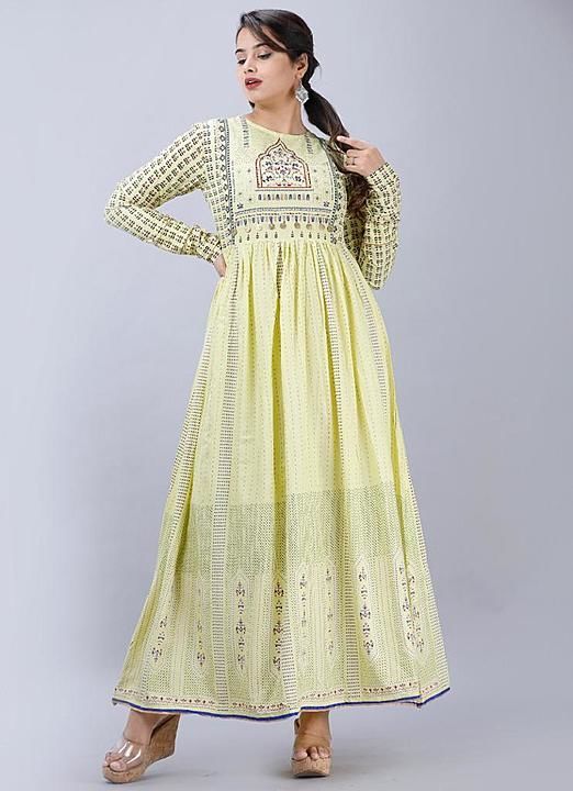 Rayon heavy look party wear with yog style gold print kurties uploaded by business on 1/23/2021