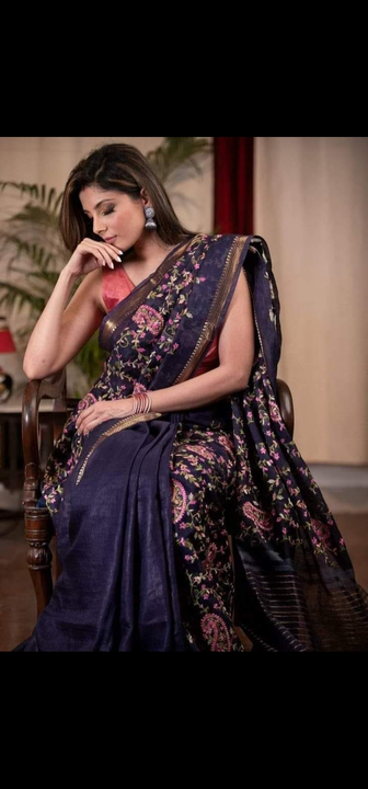 Linen silk saree  uploaded by Tarique handloom on 11/24/2022