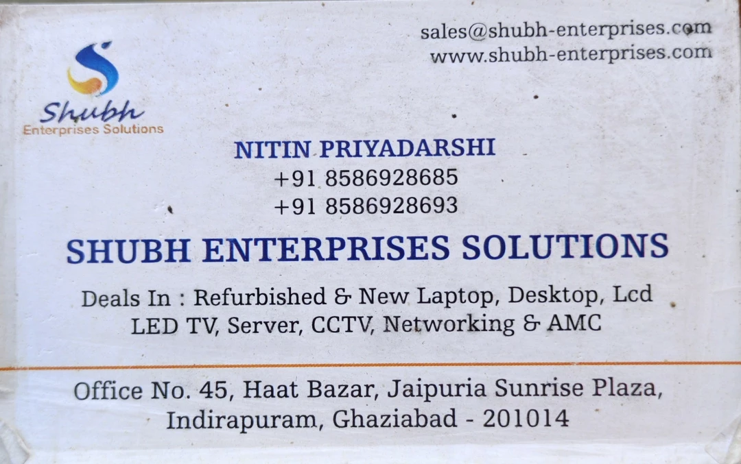 Visiting card store images of SHUBH ENTERPRISES SOLUTIONS