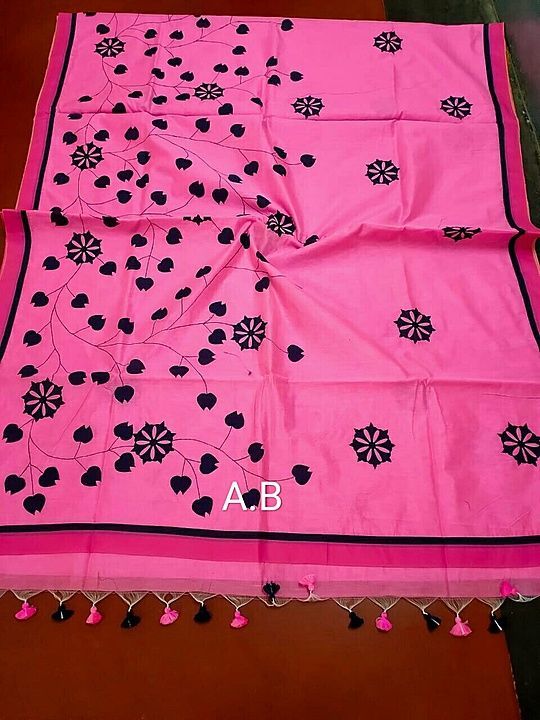 Silk by Cotton aplick work Saree with BP good quality uploaded by ADSHOP ® on 1/23/2021