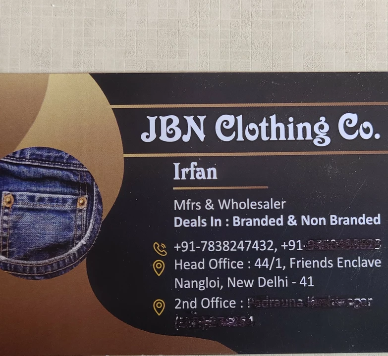 Visiting card store images of JBN CLOTHING COMPANY