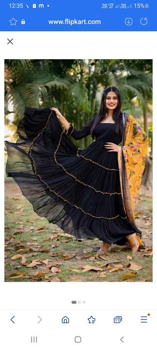 Post image Black flaird gown With attractive digital dupatta set 
Rs:650