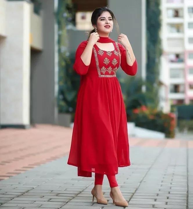 Post image Red attractive dress set with bottom and dupatta
Rs:500