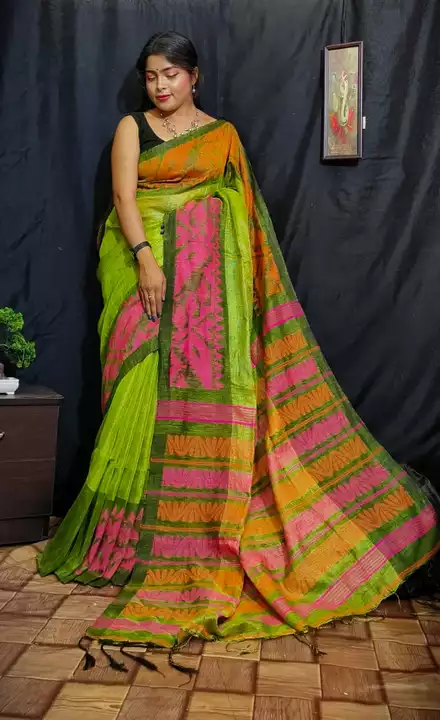 Tishu lilen handloom saree  uploaded by business on 11/25/2022