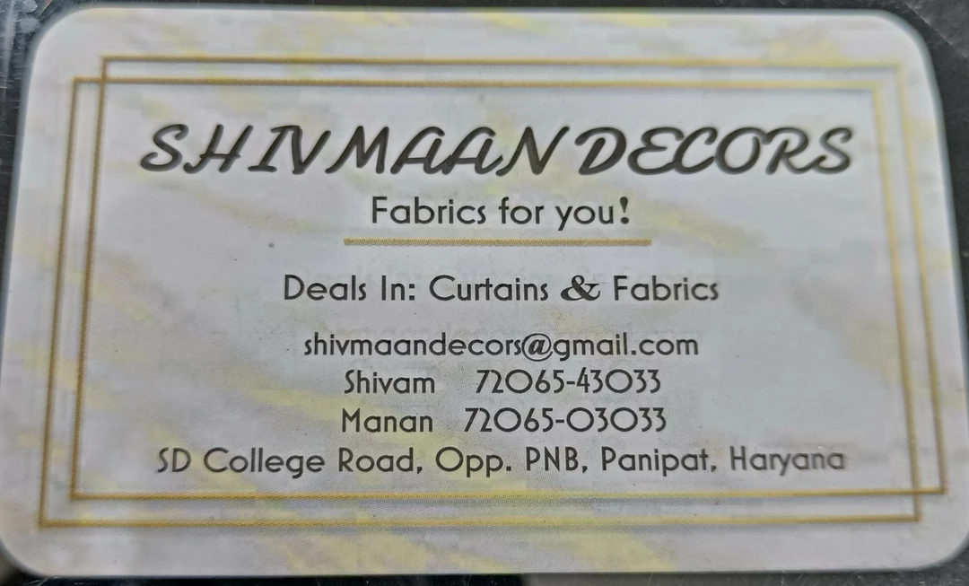 Visiting card store images of Shivmaan decors