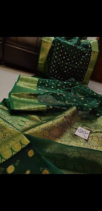 Kora organza saree (Anuska green saree) uploaded by Shakeela silk creation  on 1/24/2021